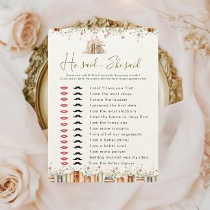 Rustic Floral He Said She Said Bridal Shower Game
