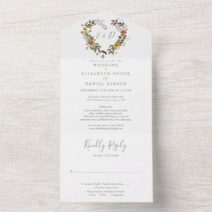 Rustic Floral Heart Details Sage Green Wedding All In One Invitation