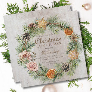 Rustic Floral Holiday Frame   Christmas Luncheon Invitation