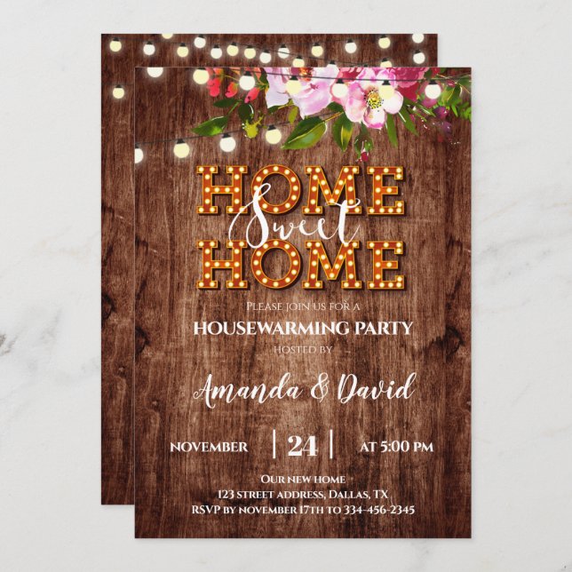 Rustic Floral Home Sweet Home Party Invitation (Front/Back)