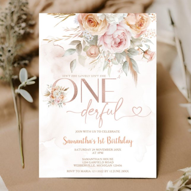 Rustic Floral Isn't She Onederful 1st Birthday Invitation (Creator Uploaded)