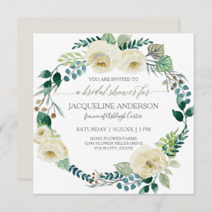 Rustic Floral Ivory Rose Foliage Bridal Shower  Invitation