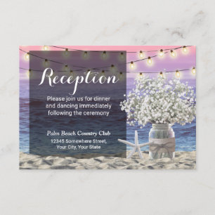 Rustic Floral Jar Starfish Beach Wedding Reception Invitation
