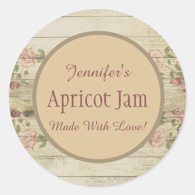 Rustic Floral Jelly Jam Custom Jar Baking Bakery Classic Round Sticker (Front)