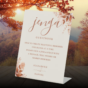 Rustic Floral Jenga Wedding Guestbook Pedestal Sign