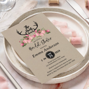 Rustic Floral Kraft Hunt is Over Bridal Shower Invitation