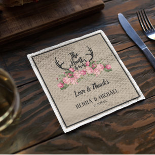 Rustic floral Kraft Hunt is Over Wedding Napkin