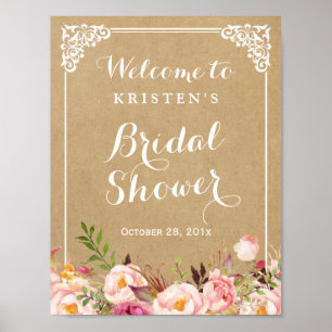 Rustic Floral Kraft Look   Bridal Shower Sign