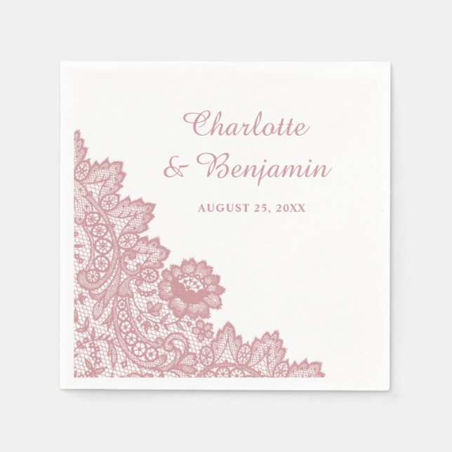 Rustic Floral Lace Blush Pink Wedding Napkin (Front)