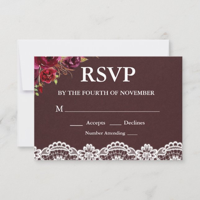 Rustic Floral Lace Wedding RSVP (Front)