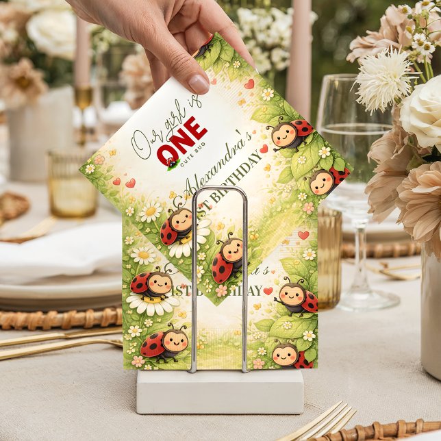 Rustic Floral Lady Bug 1st Birthday Napkin (Creator Uploaded)