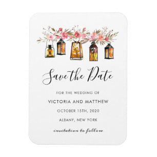 Rustic Floral Lantern Wedding Save the Date Magnet
