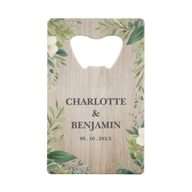 Rustic Floral Leaf Border Wooden Wedding Favour (Front)