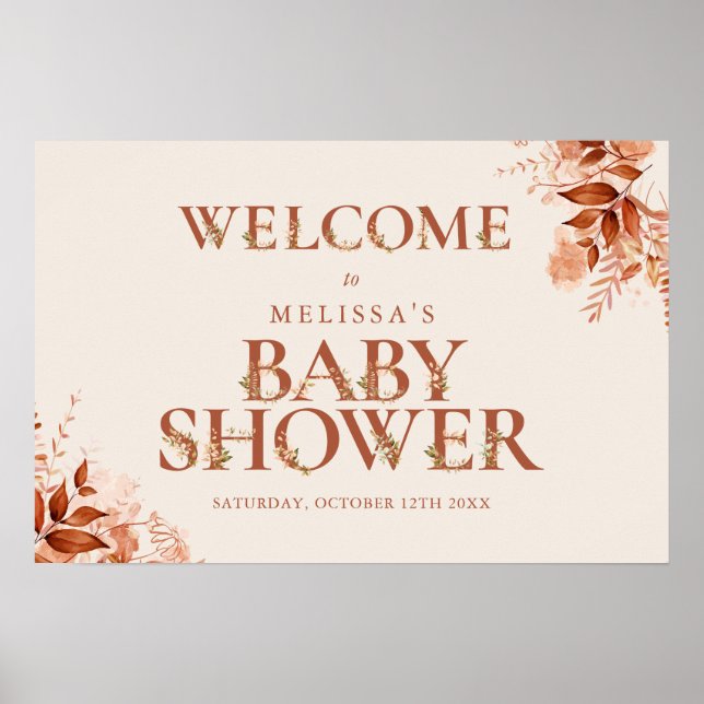 Rustic Floral Letter Fall Baby Shower Welcome Sign (Front)