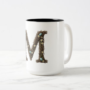 Rustic Floral Letter M Mug, Cute Egg-cellent Two-Tone Coffee Mug