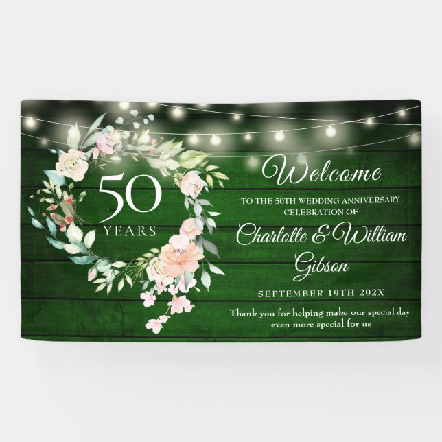 Rustic Floral Lights 50th Anniversary Welcome Banner (Horizontal)