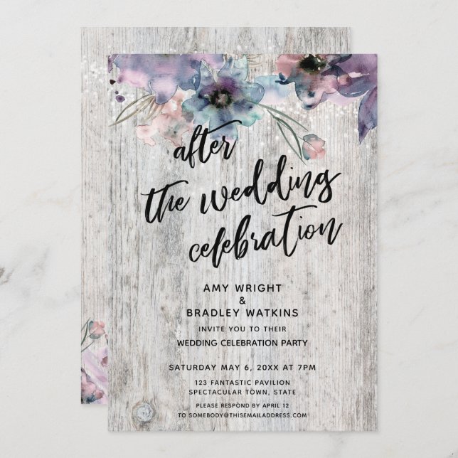 Rustic Floral Lights After the Wedding Celebration Invitation (Front/Back)