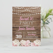 Rustic Floral Lights Birthday Party Rose Sweet 16 