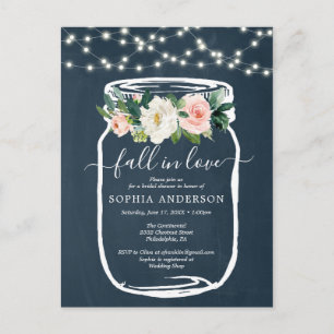 Rustic Floral Mason Jar Bridal Shower Invite Postcard