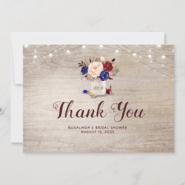 Rustic Floral Mason Jar Bridal Shower Thank You (Front)