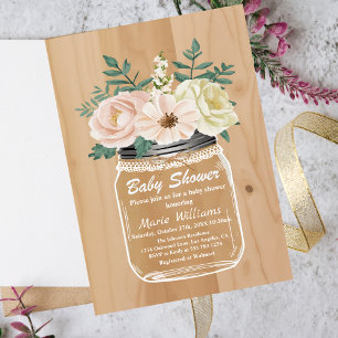 Rustic Floral Mason Jar Burlap Lace Baby Shower Invitation