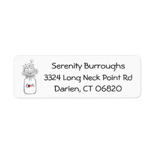 Rustic Floral Mason Jar Flowers Black & White Return Address Label