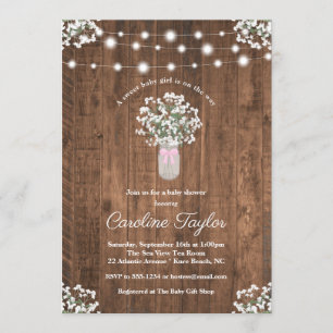 Rustic Floral Mason Jar Lights Baby Girl Shower Invitation