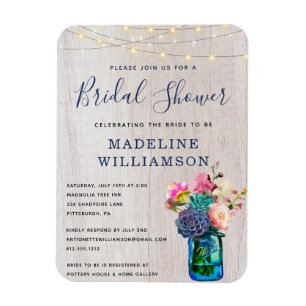 Rustic Floral Mason Jar & Lights Bridal Shower  Magnet