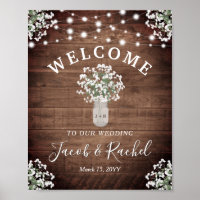 Rustic Floral Mason Jar Lights Welcome Wedding
