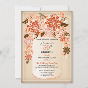 Rustic Floral Mason Jar Parchment Birthday 2 Invitation