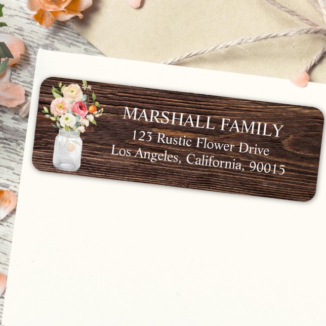 Rustic Floral Mason Jar Rustic Return Address Label (Creator Uploaded)