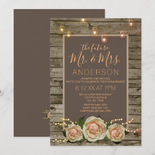 Rustic Floral Mason Jar String Light Engagement Invitation