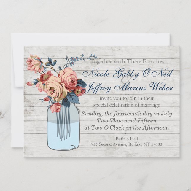Rustic Floral Mason Jar Wedding Invitation (Front)