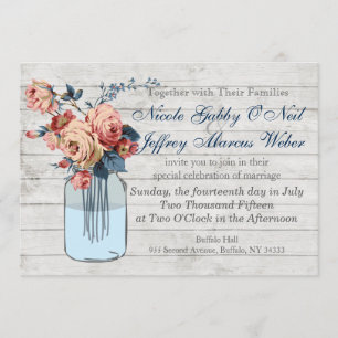 Rustic Floral Mason Jar Wedding Invitation