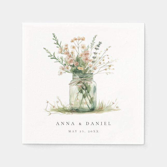 Rustic Floral Mason Jar Wedding Napkin (Front)