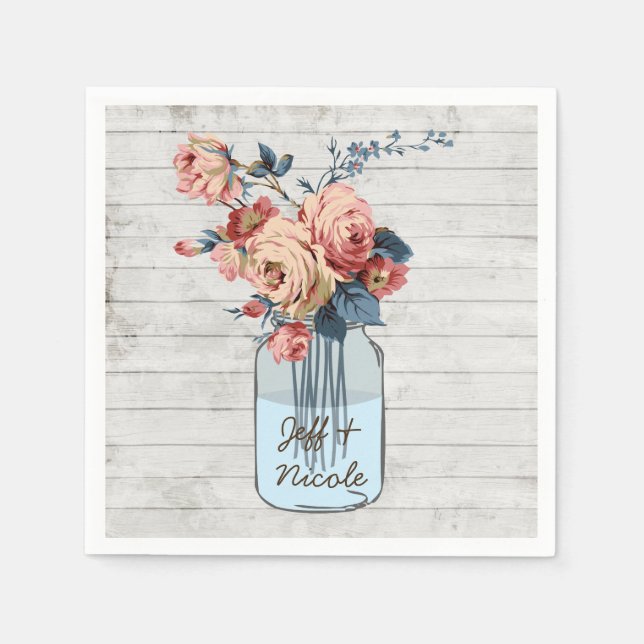 Rustic Floral Mason Jar Wedding Napkin (Front)