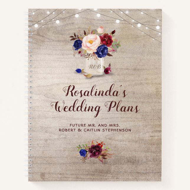 Rustic Floral Mason Jar Wedding Plans Notebook (Front)