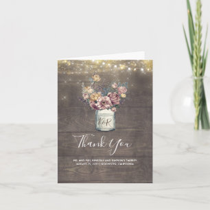 Rustic Floral Mason Jar Wedding Thank You Card
