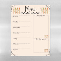 Rustic Floral Meal Planner Magnet  Weekly Menu & G