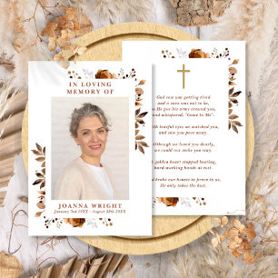 Rustic Floral Memorial Funeral Prayer Photo Card