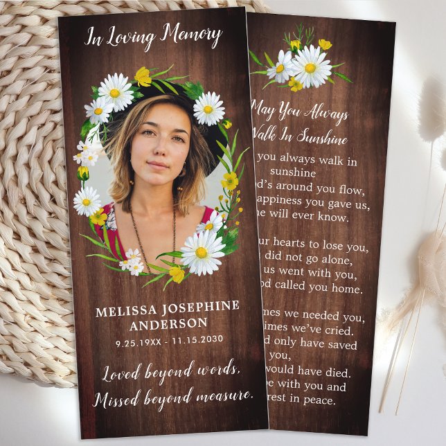 Rustic Floral Memorial Prayer Card Funeral Bookmar (Creator Uploaded)