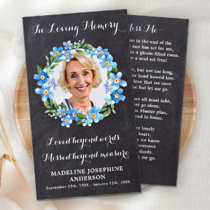 Rustic Floral Memorial Prayer Card Funeral Photo