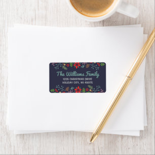 Rustic Floral Midnight Blue Holiday Address Label