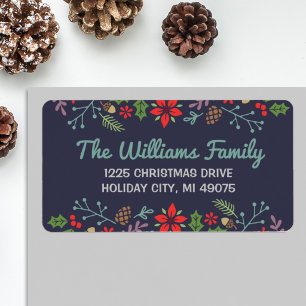 Rustic Floral Midnight Blue Holiday Address Label