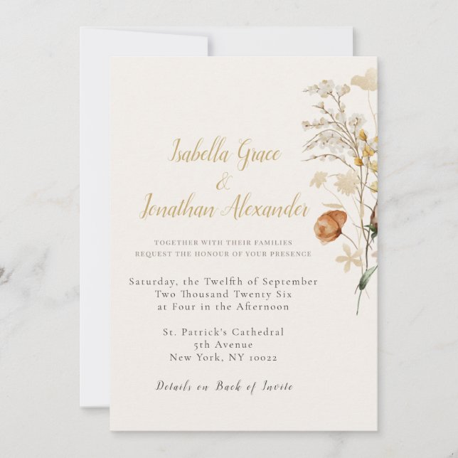 Rustic Floral Minimalist Wedding Invitation