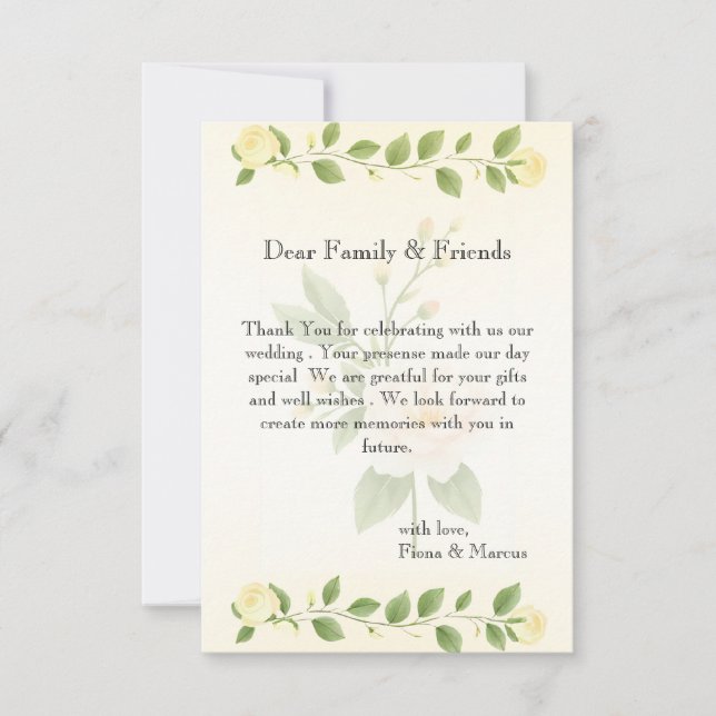 Rustic Floral Minimalist Wedding  Thank You Card (Front)