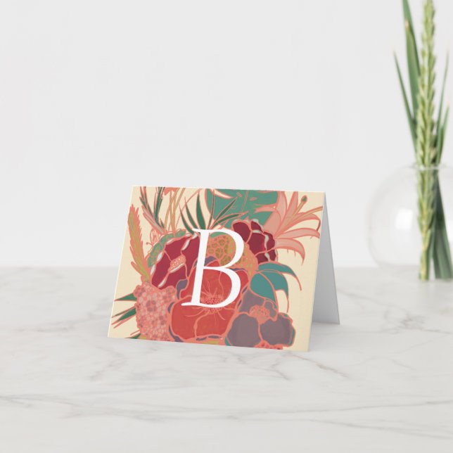 Rustic Floral Monogram Blank Note Card (Front)