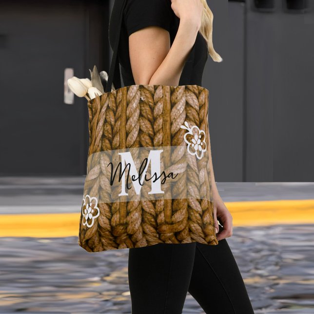 Rustic Floral Monogram Tote Bag | Gift for Her (Monogram | Birthday present Mum | Bridesmaid gift Tote Bag)