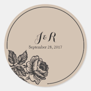 Rustic Floral Monogram Wedding Round Sticker