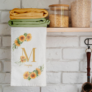 Rustic floral monogrammed name personalised tea towel